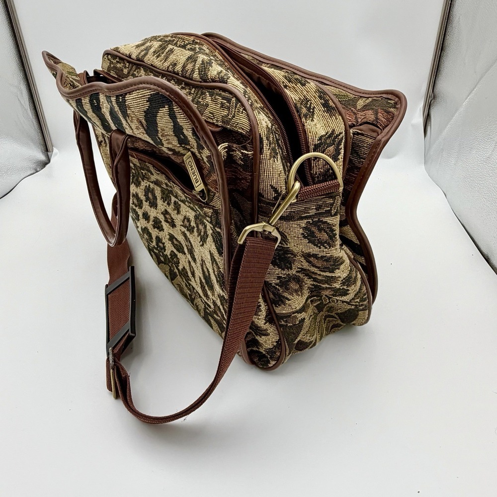Bueno Safari Tapestry Zebra Leopard Travel Bag Weekender Carry On Duffle Vintage - Picture 15 of 16